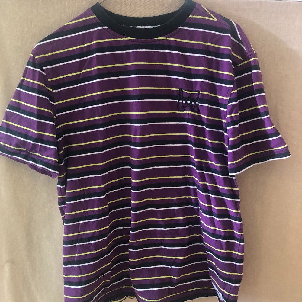 Welcome Skateboards Purple Striped T Shirt Medium